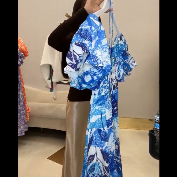 Cobalt Blue Floral On or Off-Shoulder Maxi Dress - Picture 2 of 7